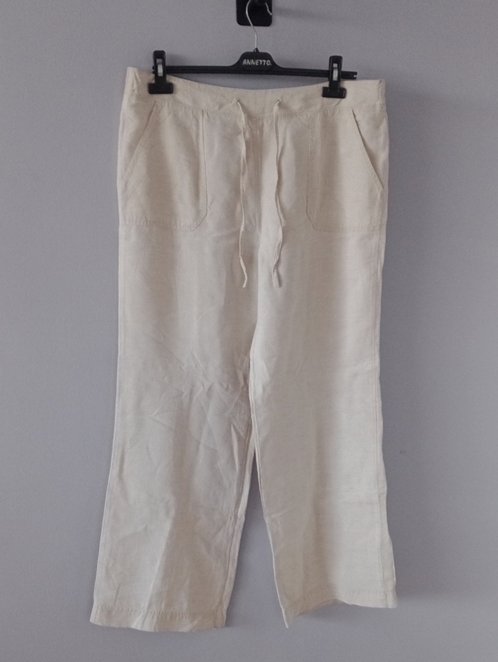 Marks & Spencer Cream Straight-Leg Linen-Blend Drawstring Trousers
